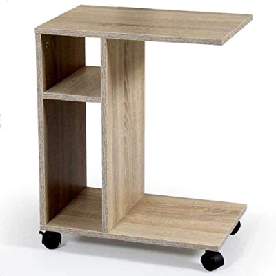 Image de BAKAJI Table de café Porte pc latéral canapé lit avec bibliothèque et Roues chêne, Polycarbonate d&#039;ingénierie Bois, Medium