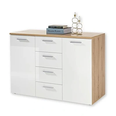 Image de Stella Trading Pablo Commode Aspect chêne Artisan Blanc Buffet Moderne avec Beaucoup Rangement pour Votre Espace de Vie, Bois d&#039;ingénierie, 152 x 106 50 cm