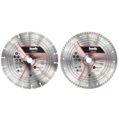 Image de kwb by Einhell Kit de 2 disques coupe diamant pour meuleuses d’angle (2 à tronçonner, Ø 230 mm, régime max. 6 600 tr/min, vitesse circ. 80 m/s, Einhell)