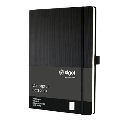 Image de SIGEL CO108 Carnet de notes premium pointillé, A4, couverture rigide, noir Conceptum