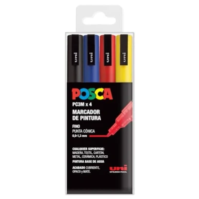 Image de Uni Ball UNIPC3M/4C BASICUd Lot de 4 marqueurs Posca Basic PC3M Fino, Blue, Standard