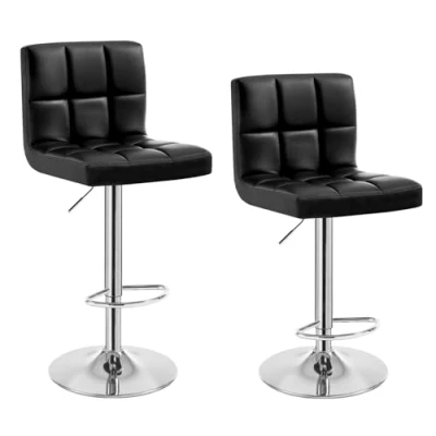Image de WOLTU BS9107 Tabouret de Bar Lot 2 en Simili Cuir réglage Hauteur avec Dossier,Noir