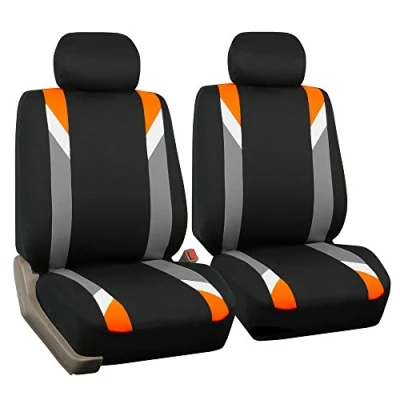 Image de FH GROUP Ensemble de housses siège avant en tissu pour sièges voiture à dossier bas avec appuie tête amovible, ajustement universel, compatible airbag VUS, berline, camionnette, orange