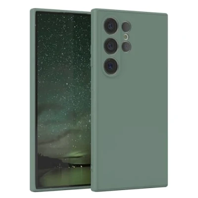 Image de EAZY CASE Coque de Protection en silicone pour Samsung Galaxy S24 Ultra Vert Souple Résistant aux chocs Avec l&#039;appareil photo Fine antichoc foncé