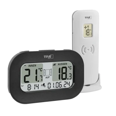 Image de TFA Dostmann Thermomètre numérique sans fil Cool@Home, 30.3046.01, aide à garder les pièces fraîches, contrôle simultané de la température int./ext., avec recommandation ventilation et alarme, noir
