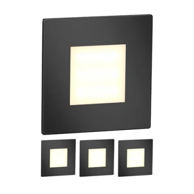 Image de ledscom.de 4 pièces Lumière d&#039;escalier LED/lampe murale encastrée FEX pour l&#039;intérieur et l&#039;extérieur, carrée, noire, 85 x 85mm, blanc chaud