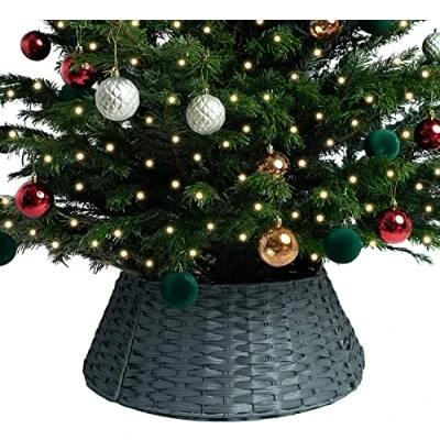 Image de RELSY jupe de sapin Noël grise en osier, panier base Noël, osier pour n&#039;importe quelle taille (taille L, gris froid)