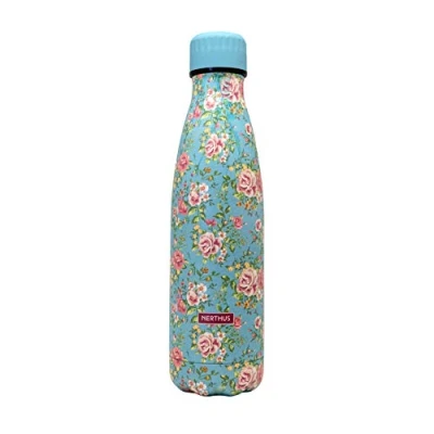 Image de NERTHUS Fih 775 Bouteille Double Paroi Motif Petites Fleurs Vert 500 ML, Acier Inoxydable, sans Bpa, 18/8