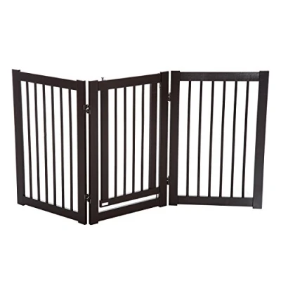 Image de PawHut barrière modulable Pliable de sécurité avec Porte verrouillable intégrée dim. 155L x 76H cm MDF Brun foncé