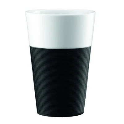 Image de Bodum 11583 01 Bistro Set de 2 Mugs en Porcelaine 0.60 L Bande Silicone Noire, Noir