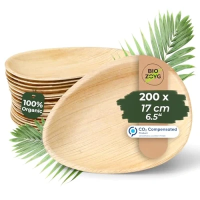 Image de BIOZOYG 200x Assiettes en Feuilles de Palmier 17 cm Jetables Forme Goutte pour Garden Party Vaisselle Jetable Durable Fête