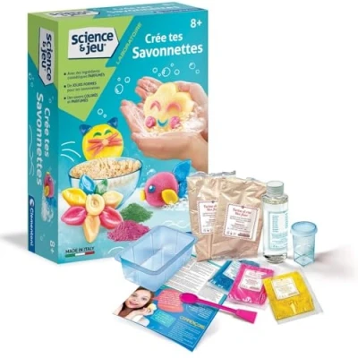 Image de Clementoni Science &amp; Jeu : Créer tes Savonnettes Savons Colorés et Parfumés Ingrédients Instruments Inclus Laboratoire Scientifique Fabriqué en Italie Dès 8 Ans 52532