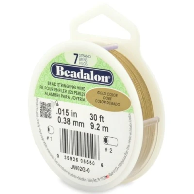 Image de Beadalon Bead Stringing Wire 7 Strand 0.015&quot; (0.38 mm) 30 ft (9.1 m) Gold Color Fil pour Perles, JW02G 0, doré, .40 mm