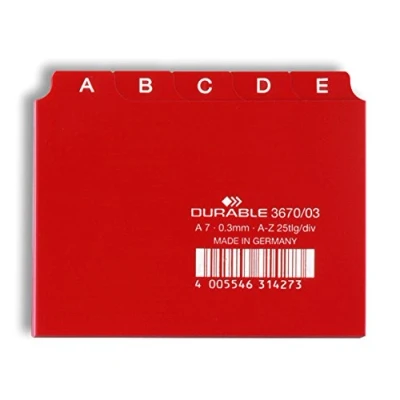 Image de Durable 367003 Jeu de 25 Intercalaires avec Onglets Imprimés A Z Format A7 Rouge