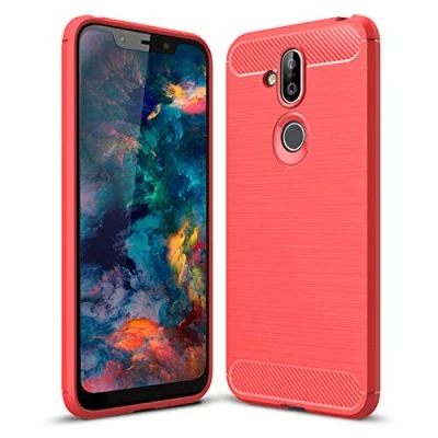 Image de SCL Coque Compatible avec Nokia 8.1 pour Case [Rouge], Texture en Fibre de Carbone Brossée, Technologie Anti Rayures et D&#039;absorption Chocs