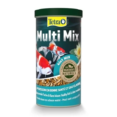 Image de Tetra Pond Multi Mix Alimentation Quotidienne pour Différentes Espèces de Poissons Bassin Mélange Complet d&#039;Aliments : Flocon, Stick, Wafer, Gammarus Favorise Vitalité et Energie 1 L