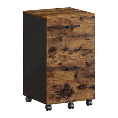 Image de VASAGLE Caisson 2 Tiroirs sur Roulettes, Rangement Bureau Mobile, pour Documents, Format A4, Classeurs Suspendus, Style Industriel, Marron Rustique et Noir OFC040B01