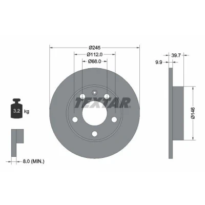 Image de TEXTAR PRO 92106203 Disque de frein 245 9,9 05/06 112 plein revêtu sans boulon fix roue, moyeu roue AUDI: A4 B7 Berline, Avant