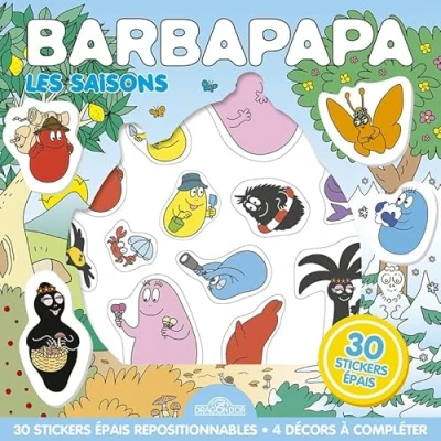 Image de Barbapapa Pochette de stickers épais repositionnables Les saisons 30 autocollants et avec 4 décors Dès 3 ans