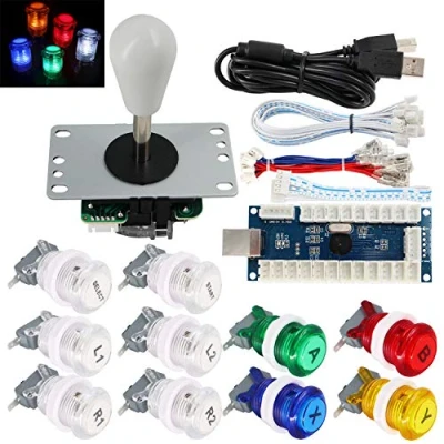 Image de SJ@JX Arcade Game Stick DIY Kit Buttons with Logo LED 8 Way Joystick USB Encoder Cable Controller for PC MAME Raspberry Pi Color Mix