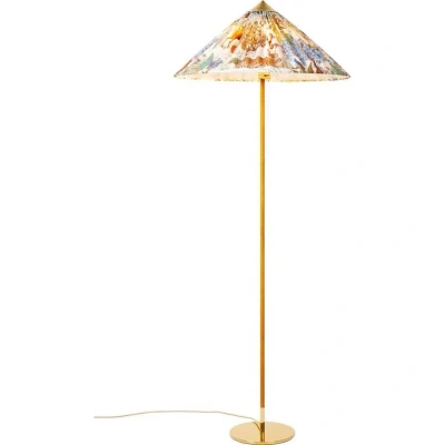 Image de GUBI Lampadaire 9602, laiton/rotin, abat jour en tissu Pierre Frey