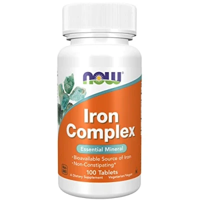 Image de Now Foods, Iron Complex (Complexe de Fer), 27mg, 100 Comprimés végétaliens, Testé en Laboratoire, Fer, Vitamines, Sans Gluten, Soja, Végétarien