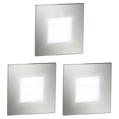 Image de ledscom.de 3 pièces Lumière d&#039;escalier LED/lampe murale encastrée FEX pour l&#039;intérieur et l&#039;extérieur, carrée, inox, 85 x 85mm, blanc froid