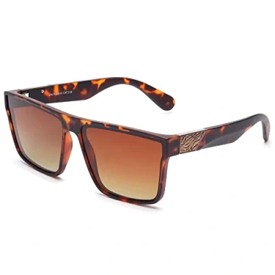 Image de JIM HALO Vintage Polarisé Lunettes de Soleil Hommes Femmes, Flat Top Conduite Carrées UV400 Noir Brun