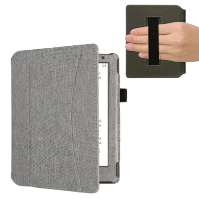 Image de kwmobile Coque Liseuse Compatible avec Kobo Aura H2O Edition 2 Étui à Rabat en Tissu Fermeture Magnétique Gris Clair