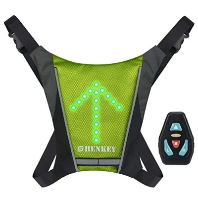 Image de shenkey Gilet de Cyclisme à LED, réfléchissant LED avec indicateur Direction Télécommande, Feux Direction, Rechargeable par USB, Installation Facile pour témoin sécurité vélo
