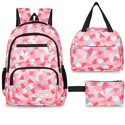 Image de Sarsumir Sac a Dos Cartable Fille Primaire Enfants Garçons, à 3 en 1 Ecole Imperméable Loisir Grande Cartables Scolaires avec Lunch et Crayons pour Voyage College, Rosé