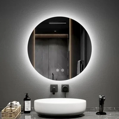 Image de EMKE Miroir de Salle Bain Rond diamètre 60 cm, avec Anti buée+Interrupteur Tactile, LED rétro éclairé, lumière Blanc Froid 6500K Variable