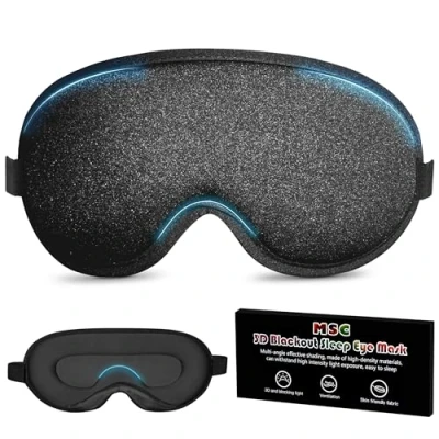 Image de MSC masque de sommeil 100 % occultant pour homme et femme sans pression avec tissu doux la peau design ergonomique 3D un maximum confort, les yeux ultra
