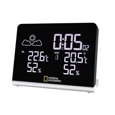 Image de National Geographic Station météo sans fil Multi Colour avec écran LCD True Black 256 couleurs Température intérieure/extérieure et humidité de l&#039;air 12 heures Tendance météorologique Noir