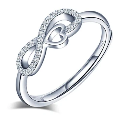 Image de Yumilok bague femme fille en argent 925, ouverte symbole infini, Zircon incrusté, Taille ajustable, Cadeau de Noël anniversaire, appropriée: 49 57