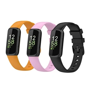 Image de Waekethy Bracelets pour Fitbit Inspire 3, Silicone Bracelet de Montres Remplacement Compatible avec 3 (S, Jaune+Pourpre+Noir)