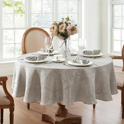 Image de Elrene Nappe damassée, Polyester, Argent, 152,4 x 213,4 cm Ovale