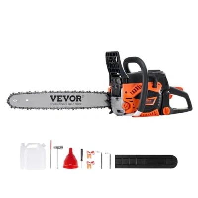 Image de VEVOR Tronçonneuse à essence guide chaîne 45,7 cm sans fil 52 CC 2,55 CV, pour coupe de branches d&#039;arbres, élagage des arbres, défrichement terres, forêts dans fermes, jardins, ranchs