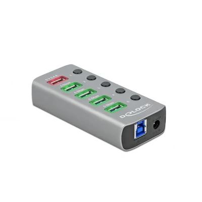 Image de DeLOCK Hub USB 5 Gbps avec 4 ports + 1 port de chargement rapide C PD 3.0 interrupteur et voyant Neuf