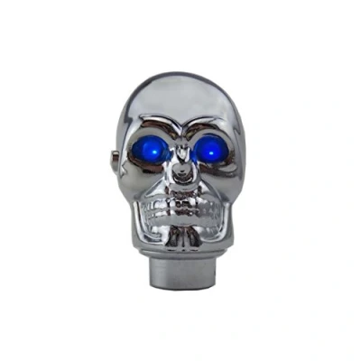 Image de Anzene Argent Chrome Crâne Stick Shift Bouton LED Lumières Pommeau de levier vitesses Manuelle Manette Shifter Boutons (Yeux Bleus)
