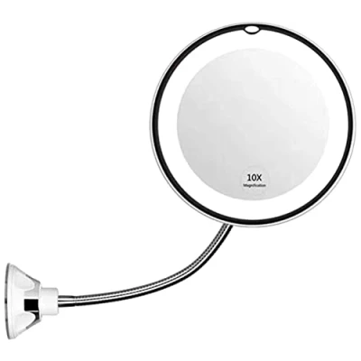 Image de Lipeed Miroir grossissant Flexible avec lumière LED, grossissement 10x, pivotant à 360 , de Maquillage éclairé, pour la Maison et en déplacement