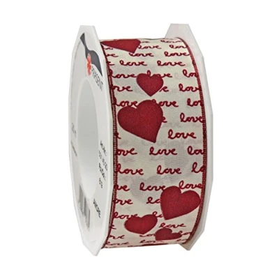 Image de Präsent Ruban Filaire et imprimé, Blanc/Rouge, 25 mm width, 50 m length