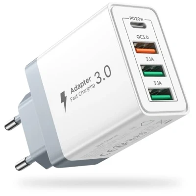 Image de Chargeur USB, 40W Prise USB Multiple 4 Port iPhone Rapide 3.1A PD Type C Adaptateur Secteur pour 16 15 14 13 12 11 Pro Max X XS XR 8 7 6S Plus Mini, iPad,Samsung Galaxy