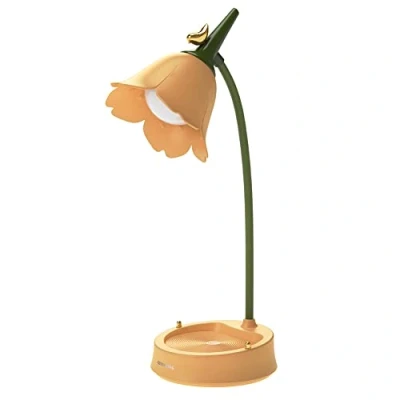 Image de Lampe de Bureau Sans Fil Fleur à LED Dimmable avec 3 Modes Tactile Chevet USB Recharge Protection des Yeux Veilleuse pour Enfant, Apprendre &amp; Lire (Orange)