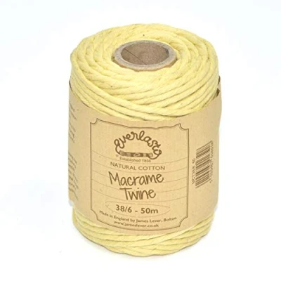 Image de Everlasto Bobine de ficelle en coton doux pour macramé 38/6 (environ 4 mm) Jaune citron 50 m