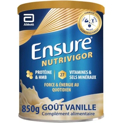 Image de Ensure NutriVigor Complément alimentaire avec protéines, 27 vitamines et minéraux HMB Pour une alimentation saine équilibrée Vanille 1 x 850 g