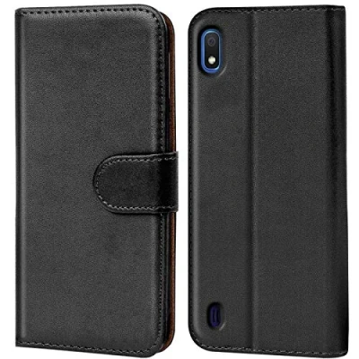 Image de Verco Coque pour Samsung Galaxy A10, Housse Portefeuille A10 Etui en Cuir Synthétique Fonction Stand Case, Noir