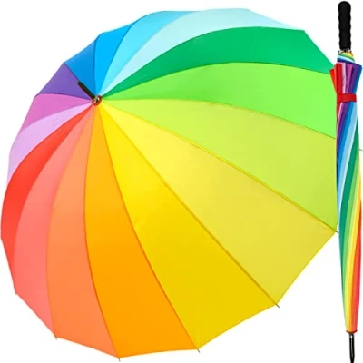 Image de iX brella Parapluie Motif multicolore arc en ciel Taille XXL 129 cm léger, de grande taille, avec poignée douce