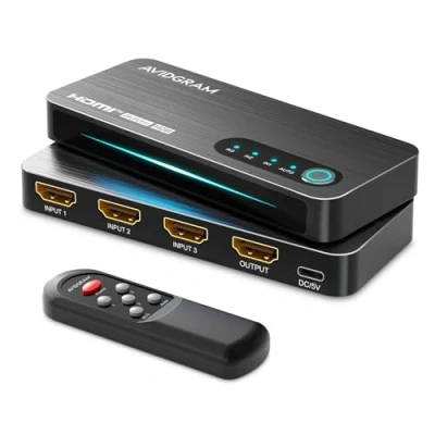 Image de Switch HDMI 4K 120Hz 3x1, AVIDGRAM 8K Commutateur 3 In1 Out avec télécommande 2.1 Swicther Prise en Charge Automatique 48Gbps pour Xbox Series X PS4 Pro PS5