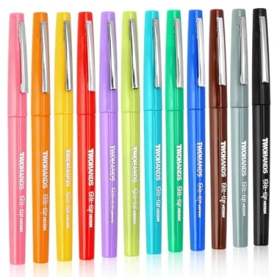 Image de TWOHANDS 12 Stylos feutres, pointe moyenne (0,7 mm), assortiment de couleurs, Feutres Coloriage Pour Peinture, croquis, codage couleur, journalisation, prise notes, 22004